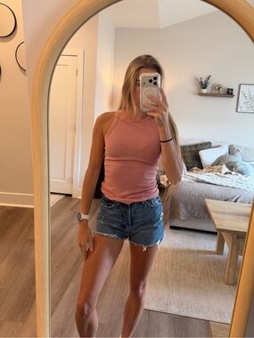a new day Pink Ribbed Halter Tank Top
